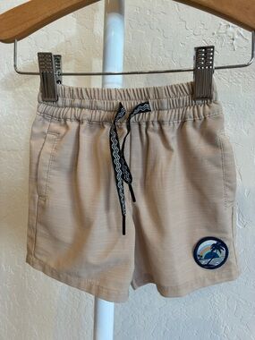 Kids Tan Drawstring Shorts with Palm Patch